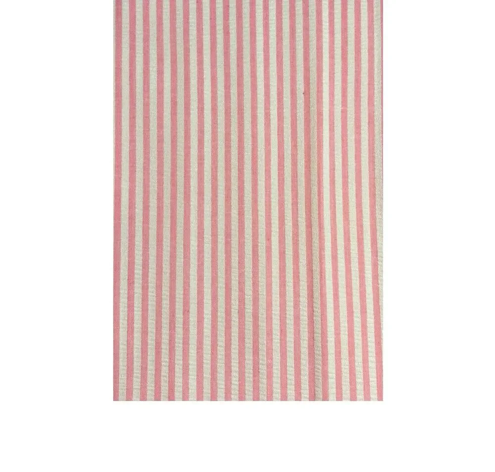 Vintage Pink White Textured Seersucker Stripe Poly Cotton Blend Fabric 36